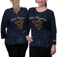 NCAA West Virginia Mountaineers Womens Allover Three Quarter Sleeve Rhinestone T-Shirt - Navy Blue NCAA West Virginia Mountaineers Womens Allover Three Quarter Sleeve Rhinestone T-Shirt - Navy Blue