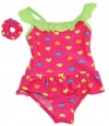 Sweet & Soft Infant Girls 12-24M Pink Ruffle Heart Skirted One-Piece & Hair Tie