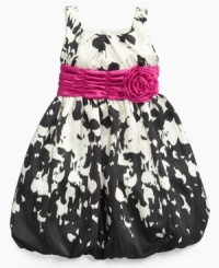 Decorate her daintily. She'll be pretty as a petal in this floral dress from Bonnie Jeans, with a cute rosette accent on the waist. Decorate her daintily. She'll be pretty as a petal in this floral dress from Bonnie Jeans, with a cute rosette accent on the waist.