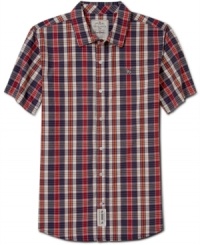 Bring a little prepster style into your casual wardrobe with this crisp plaid shirt from LRG. Bring a little prepster style into your casual wardrobe with this crisp plaid shirt from LRG.