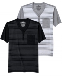 Add these striped henleys from American Rag to your summer line-up and get set to sizzle. Add these striped henleys from American Rag to your summer line-up and get set to sizzle.