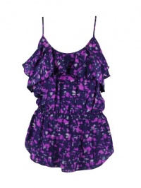 Rebecca Taylor Womens Batik Silk Ruffled Scoop Tank Top Rebecca Taylor Womens Batik Silk Ruffled Scoop Tank Top