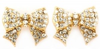 Gorgeous Boutique Quality Crystal Pavé Ribbon Bow Stud Earrings - Gold Plated