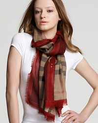 A stylish lightweight scarf in Burberry's signature trench check and contrast haymarket border. A stylish lightweight scarf in Burberry's signature trench check and contrast haymarket border.