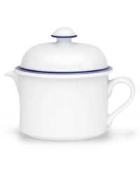 Named for a trendy Copenhagen neighborhood but designed with timeless style, the Christianshavn Blue covered creamer features a double band of navy in pristine white porcelain. From Dansk. Named for a trendy Copenhagen neighborhood but designed with timeless style, the Christianshavn Blue covered creamer features a double band of navy in pristine white porcelain. From Dansk.