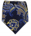 100% Silk Woven Navy and Gold Pin Paisley Tie