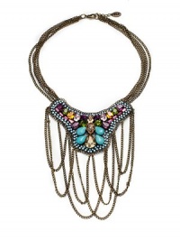 THE LOOKBohemian Chic Collection Bib silhouetteTurquoise and multicolored crystal detailsDraped chain accentsBronze-plated setting Lobster clasp THE MEASUREMENTLength, about 17Drop length, about 5½ORIGINMade in Lebanon THE LOOKBohemian Chic Collection Bib silhouetteTurquoise and multicolored crystal detailsDraped chain accentsBronze-plated setting Lobster clasp THE MEASUREMENTLength, about 17Drop length, about 5½ORIGINMade in Lebanon