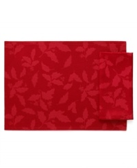 Dress up your table with the Holly Damask napkin from Lenox. A timeless design and machine washable blend in lustrous red bring lasting elegance to seasonal dining. Dress up your table with the Holly Damask napkin from Lenox. A timeless design and machine washable blend in lustrous red bring lasting elegance to seasonal dining.