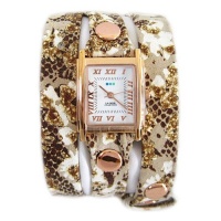La Mer Collections - Simple Brown White Flower Print Leather Wrap Watch La Mer Collections - Simple Brown White Flower Print Leather Wrap Watch