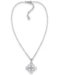 A true reflection of elegance. Carolee's intricate pendant necklace features a diamond-shaped pattern crafted from glass accents and silver tone mixed metal. Approximate length: 16 inches + 2-inch extender. Approximate drop: 1-3/8 inches. A true reflection of elegance. Carolee's intricate pendant necklace features a diamond-shaped pattern crafted from glass accents and silver tone mixed metal. Approximate length: 16 inches + 2-inch extender. Approximate drop: 1-3/8 inches.
