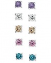 B. Brilliant Sterling Silver Earring Set, Multicolor Cubic Zirconia Five Stud Earring Set