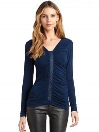 THE LOOKV-neckLong sleevesRuched bodiceBeaded panelTHE FITAbout 25 from shoulder to hemTHE MATERIALViscoseCARE & ORIGINHand washImportedModel shown is 5'10 (177cm) wearing US size Small.This item was originally available for purchase at Saks Fifth Avenue OFF 5TH stores. THE LOOKV-neckLong sleevesRuched bodiceBeaded panelTHE FITAbout 25 from shoulder to hemTHE MATERIALViscoseCARE & ORIGINHand washImportedModel shown is 5'10 (177cm) wearing US size Small.This item was originally available for purchase at Saks Fifth Avenue OFF 5TH stores.