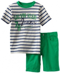 Calvin Klein Boys 2-7 Striped Short Sleeve Tee With Short, Green, 7 Calvin Klein Boys 2-7 Striped Short Sleeve Tee With Short, Green, 7