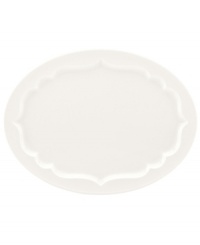 Lenox combines the versatility of whiteware with unique baroque shaping in the Regency Silhouette platter, featuring glossy white porcelain for every day, any occasion. Lenox combines the versatility of whiteware with unique baroque shaping in the Regency Silhouette platter, featuring glossy white porcelain for every day, any occasion.