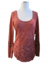 Free People Intimately Pink Rust Floral Burnout Long Sleeve Shirt
