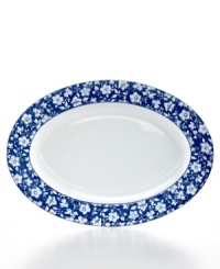 A classic beauty, the Blue Meadow oval platter features delicate blooms rooted in fuss-free Pfaltzgraff stoneware. Crisp blue highlights in pure white refresh country settings with effortless elegance. A classic beauty, the Blue Meadow oval platter features delicate blooms rooted in fuss-free Pfaltzgraff stoneware. Crisp blue highlights in pure white refresh country settings with effortless elegance.