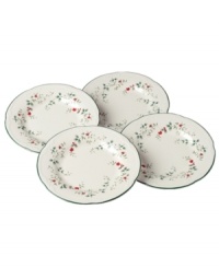 A classic holly print with raised detail and green banding make the Pfaltzgraff Winterberry dinner plates a festive companion to the holiday table. (Clearance)