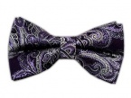 100% Silk Woven Eggplant Paisley Self-Tie Bow Tie