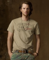 This rugged cotton jersey tee outfits you for adventure with faded expedition-inspired graphics, giving this wardrobe essential cool vintage character. This rugged cotton jersey tee outfits you for adventure with faded expedition-inspired graphics, giving this wardrobe essential cool vintage character.