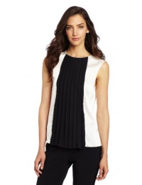 Vince Camuto Women's Pleat Front Colorblock Shell, Papyrus, Large Vince Camuto Women's Pleat Front Colorblock Shell, Papyrus, Large