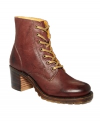 London calling. Inspired by punk looks of the late '70's, Frye's Sabrina lace-up boots are made fiercer than ever with a stacked heel and contrast laces. London calling. Inspired by punk looks of the late '70's, Frye's Sabrina lace-up boots are made fiercer than ever with a stacked heel and contrast laces.