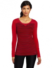 Calvin Klein Performance Women's Striped Long Sleeve Tee, Cranberry/Black, Large Calvin Klein Performance Women's Striped Long Sleeve Tee, Cranberry/Black, Large