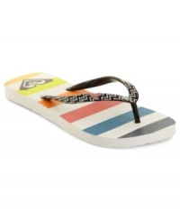 Kick back while sipping Mimosas by the pool. Roxy's Mimosa flip flops have cool stripes or trendy animal prints for style that's all about the patterns. Kick back while sipping Mimosas by the pool. Roxy's Mimosa flip flops have cool stripes or trendy animal prints for style that's all about the patterns.
