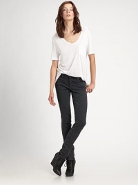 Ultra-slim stretch denim in an edgy dip-dye finish.THE FITSlim fitRise, about 7¼Inseam, about 31THE DETAILSZip flyFive-pocket style55% cotton/42% tencel3% polyurethaneMachine washMade in USA of imported fabric Ultra-slim stretch denim in an edgy dip-dye finish.THE FITSlim fitRise, about 7¼Inseam, about 31THE DETAILSZip flyFive-pocket style55% cotton/42% tencel3% polyurethaneMachine washMade in USA of imported fabric