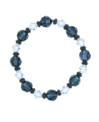 Feeling blue? The beautiful blue hues of 2028's stretch bracelet will be sure to lift your spirits! Crafted in hematite tone mixed metal, it features jet, pale sapphire and Montana glass beads. Bracelet stretches to fit wrist. Approximate diameter: 2-1/4 inches. Feeling blue? The beautiful blue hues of 2028's stretch bracelet will be sure to lift your spirits! Crafted in hematite tone mixed metal, it features jet, pale sapphire and Montana glass beads. Bracelet stretches to fit wrist. Approximate diameter: 2-1/4 inches.