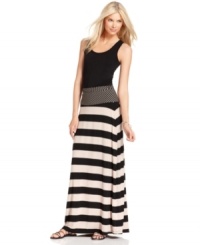 Wide and slim stripes pair up to give a slinky, super-soft maxi skirt from Calvin Klein a contemporary feel. It's perfect for adding a chic graphic element to your essential basics. Wide and slim stripes pair up to give a slinky, super-soft maxi skirt from Calvin Klein a contemporary feel. It's perfect for adding a chic graphic element to your essential basics.