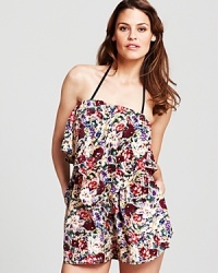 Zimmermann's floral print romper is a powerful post plunge statement. Cut from lightweight silk, it's easy on the beach and off. Zimmermann's floral print romper is a powerful post plunge statement. Cut from lightweight silk, it's easy on the beach and off.