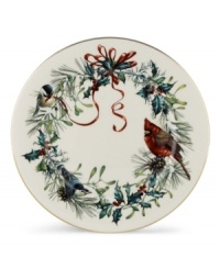 For nearly 150 years, Lenox has been renowned throughout the world as a premier designer and manufacturer of fine tableware. This year, begin a cherished holiday tradition with festive Winter Greetings dinner plates. Its resplendent pattern of red and gold bows accented with sprigs of holly is fresh and lively on snowy white china, making your entertaining table a bountiful expression of holiday cheer. For nearly 150 years, Lenox has been renowned throughout the world as a premier designer and manufacturer of fine tableware. This year, begin a cherished holiday tradition with festive Winter Greetings dinner plates. Its resplendent pattern of red and gold bows accented with sprigs of holly is fresh and lively on snowy white china, making your entertaining table a bountiful expression of holiday cheer.