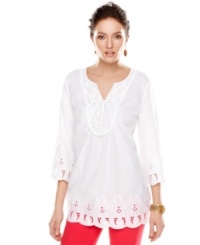 Airy cutout details, delicate embroidery and a scalloped hem create an effortlessly elegant tunic, from Style&co. Airy cutout details, delicate embroidery and a scalloped hem create an effortlessly elegant tunic, from Style&co.