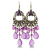 Shimmering Antique Gold Tone Floral Chandelier Earrings with Shimmering Purple Stones, 3 1/2 Inches