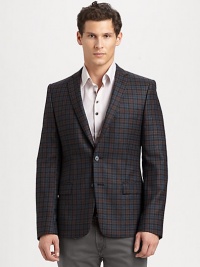 An impeccably tailored single-breasted style, crafted from light check-print cotton.Notched-collarDouble-button frontTriple-button cuffsFlap pocketsCottonDry cleanImported An impeccably tailored single-breasted style, crafted from light check-print cotton.Notched-collarDouble-button frontTriple-button cuffsFlap pocketsCottonDry cleanImported