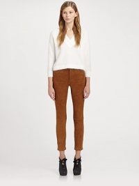 Wish list-worthy suede pants with a stretchy, slightly tapered silhouette. THE FITRise, about 9Inseam, about 28THE DETAILSButton closureZip flyFive-pocket styleCotton liningSuedeDry clean with leather specialistImportedSIZE & FITModel shown is 5'10 (177cm) wearing US size 4. Additional Information Women's Premier Designer & Contemporary Size Guide Wish list-worthy suede pants with a stretchy, slightly tapered silhouette. THE FITRise, about 9Inseam, about 28THE DETAILSButton closureZip flyFive-pocket styleCotton liningSuedeDry clean with leather specialistImportedSIZE & FITModel shown is 5'10 (177cm) wearing US size 4. Additional Information Women's Premier Designer & Contemporary Size Guide