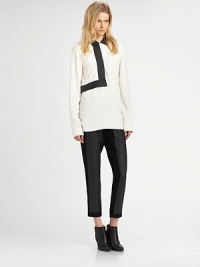 Bonded point collar, butter-soft leather trim and an overlapping front panel add a contemporary touch to this lengthy, silk-lined design. Bonded point collarLong sleeves with banded cuffsOverlapping front panelLonger length hits below the hipsSilk liningBody: 96% viscose/4% elastaneTrim: LeatherDry clean with leather specialistImported of Italian fabricModel shown is 5'9 (175cm) wearing US size 2. Bonded point collar, butter-soft leather trim and an overlapping front panel add a contemporary touch to this lengthy, silk-lined design. Bonded point collarLong sleeves with banded cuffsOverlapping front panelLonger length hits below the hipsSilk liningBody: 96% viscose/4% elastaneTrim: LeatherDry clean with leather specialistImported of Italian fabricModel shown is 5'9 (175cm) wearing US size 2.