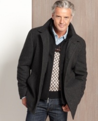A distinguished choice, this Melton knit-collar coat from Nautica will make your style stand above the others from fall into winter. A distinguished choice, this Melton knit-collar coat from Nautica will make your style stand above the others from fall into winter.