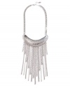 GUESS Women's Straight Up Silver-Tone Fringe Necklace, SILVER