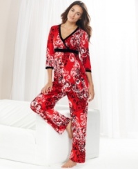 So smooth and colorful. This pajama set by Style&co features a top with velour at the neckline, under the bust and cuffs and roomy pants with a comfy elastic waistband. So smooth and colorful. This pajama set by Style&co features a top with velour at the neckline, under the bust and cuffs and roomy pants with a comfy elastic waistband.