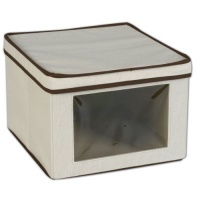 Household Essentials Medium Storage Box with See-Through Window, Natural Canvas with Brown Trim Household Essentials Medium Storage Box with See-Through Window, Natural Canvas with Brown Trim
