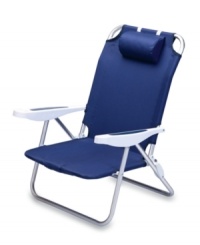 A day at the beach is that much more relaxing with Picnic Time's Monaco beach chair. Adjust the back to one of six reclining positions and rest your head on a pillow as you bask in the sun. When it's time to go, just fold and wear it like a backpack. In bright stripes or bold solid hues. A day at the beach is that much more relaxing with Picnic Time's Monaco beach chair. Adjust the back to one of six reclining positions and rest your head on a pillow as you bask in the sun. When it's time to go, just fold and wear it like a backpack. In bright stripes or bold solid hues.