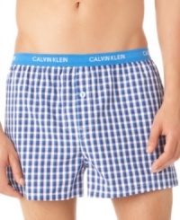 Classic, collegiate boxer shorts from Calvin Klein with a fit that's slim enough to work under almost anything else you wear. Classic, collegiate boxer shorts from Calvin Klein with a fit that's slim enough to work under almost anything else you wear.