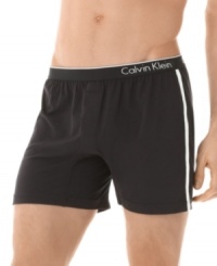 A slimmer design gives you the all day comfort you need in this smooth microfiber boxer from Calvin Klein. A slimmer design gives you the all day comfort you need in this smooth microfiber boxer from Calvin Klein.