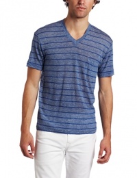 Alternative Men's Striped Linen V-Neck Tee, Klein Blue New, Small