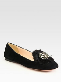 Suede and mink fur slippers with a jewel embellishment. Suede and jewel-embellished mink fur upperLeather lining and solePadded insoleMade in Italy Suede and mink fur slippers with a jewel embellishment. Suede and jewel-embellished mink fur upperLeather lining and solePadded insoleMade in Italy