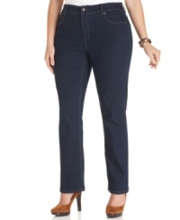 Snag sleek casual style with Jones New York Signature's plus size straight leg jeans, finished by a dark wash. Snag sleek casual style with Jones New York Signature's plus size straight leg jeans, finished by a dark wash.