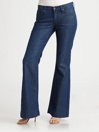 Ever-flattering, this high-waist design features a flared silhouette and a timeless five-pocket design. High-rise styleButton closureZip flyBelt loopsFive-pocket designDarted back pocketsInseam, about 3270% cotton/30% polyesterMachine washMade in USA Ever-flattering, this high-waist design features a flared silhouette and a timeless five-pocket design. High-rise styleButton closureZip flyBelt loopsFive-pocket designDarted back pocketsInseam, about 3270% cotton/30% polyesterMachine washMade in USA