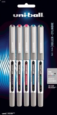 uni-ball Vision Fine Point Roller Ball Pens, 5 Colored Ink Pens (60381PP)