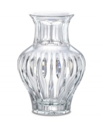 Classic milk-jug shaping with a vertical wedge-cut design, give this 8 lead crystal vase a contemporary appeal. Classic milk-jug shaping with a vertical wedge-cut design, give this 8 lead crystal vase a contemporary appeal.
